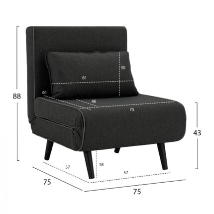 Armchair-Bed Braxton, dark grey fabric  75x75x88cm HM8425.02