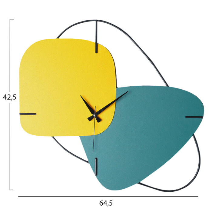 WALL CLOCK HM4327 METAL IN YELLOW & TURQUOISE 64,5x42,5H cm.