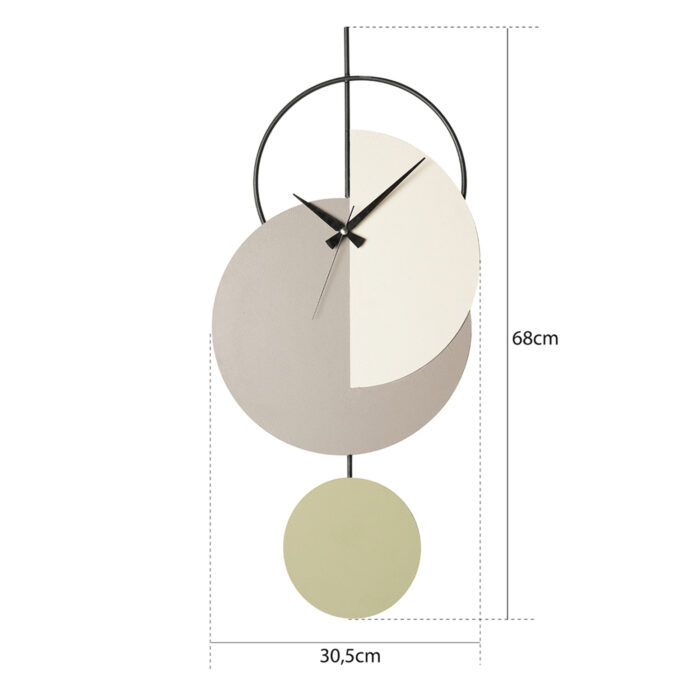 WALL CLOCK HM4332 METAL IN GREY, LIGHT GREEN AND WHITE 30.5x68H cm.