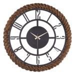 WALL CLOCK ROUND HM4336 DARK GREY METAL-KNITTED STRAW IN NATURAL Φ58 cm.