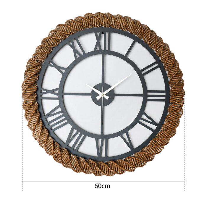 WALL CLOCK ROUND HM4337 DARK GREY METAL-KNITTED STRAW IN NATURAL Φ60 cm.