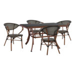 OUTDOOR DINING SET 5PCS HM10547 TABLE & ARMCHAIRS ALUMINUM BAMBOO LOOK IN BROWN COLOR