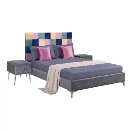 Set Bedroom 3 pieces Velvet Grey Color Pattern HM11261
