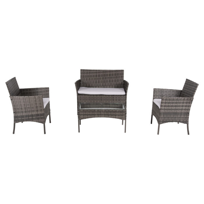 set saloni 4tmch fb9608902 synthrattan g 4 Outdoor Lounge Set 4pcs Stasia Hm6089.02 Synthetic Rattan In Grey-cushions In Beige