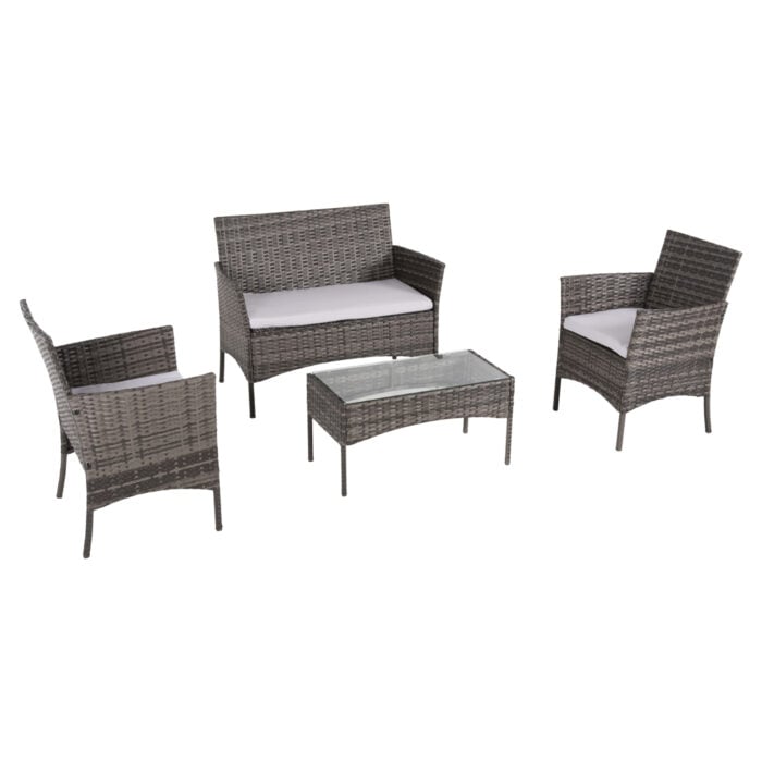 set saloni 4tmch fb9608902 synthrattan g Outdoor Lounge Set 4pcs Stasia Hm6089.02 Synthetic Rattan In Grey-cushions In Beige