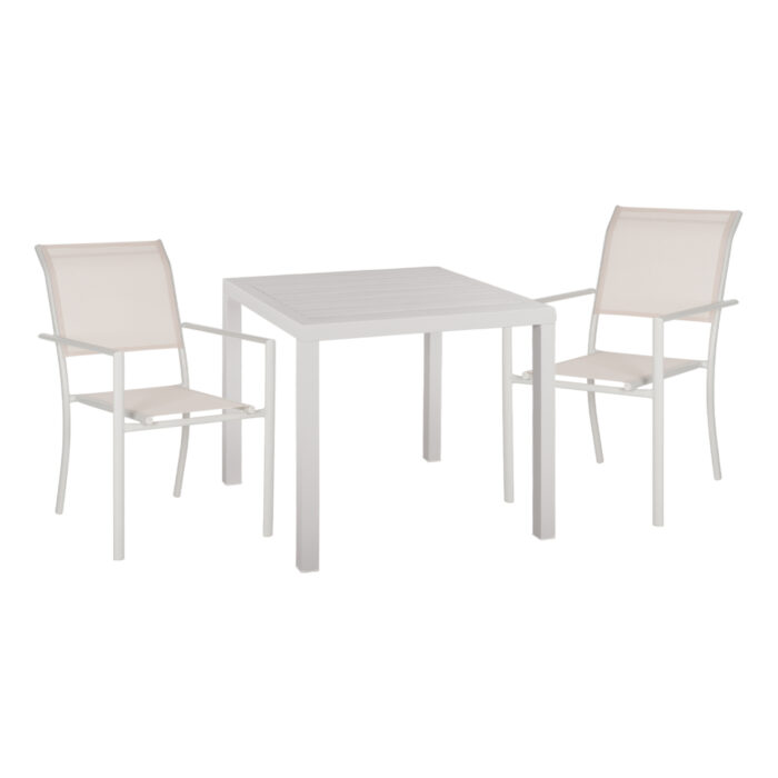 OUTDOOR DINING SET HM11829 3PCS ALUMINUM SQUARE TABLE AND ALUMINUM ARMCHAIRS IN WHITE