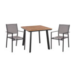 OUTDOOR DINING SET HM11791 3PCS SQUARE ALUMINUM POLYWOOD TABLE & METAL ARMCHAIRS TEXTLINE GREY