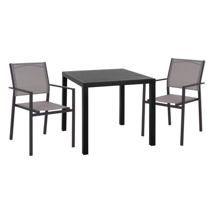 OUTDOOR DINING SET HM11803 3PCS ALUMINUM SQUARE TABLE & METAL AMRCHAIRS TEXTLINE GREY