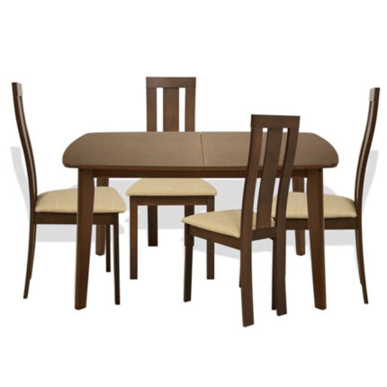 Set Dining table 120+30x80x75cm 5 pieces Opening & chair Walnut color HM10092
