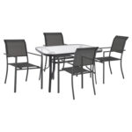 OUTDOOR DINING SET HM11814 5PCS TABLE WITH GLASS TOP 120X70 & ALUMINUM ARMCHAIRS TEXTLINE GREY
