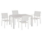 OUTDOOR DINING SET HM11828 5PCS ALUMINUM TABLE AND METAL ARMCHAIRS IN WHITE- WHITE TEXTLINE