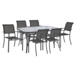 OUTDOOR DINING SET IN GREY COLOR HM11809 7PCS METAL TABLE AND ALUMINUM ARMCHAIRS WITH TEXTLINE