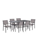 OUTDOOR DINING SET HM11798 7PCS METAL TABLE WITH UMBRELLA HOLE & METAL ARMCHAIRS TEXTLINE GREY