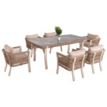 OUTDOOR DINING SET 7PCS DRIMM HM6119.01 ALUMINUM IN BEIGE-HPL GREY MARBLE-CAPUCCINO CUSHIONS AND ROPE