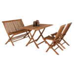 OUTDOOR DINING SET 4PCS KENDALL HM11953 SOLID TEAK WOOD IN NATURAL COLOR