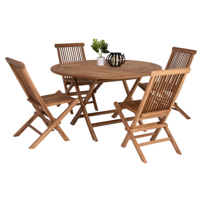 OUTDOOR DINING SET 5PCS KENDALL HM11956 SOLID TEAK WOOD IN NATURAL COLOR