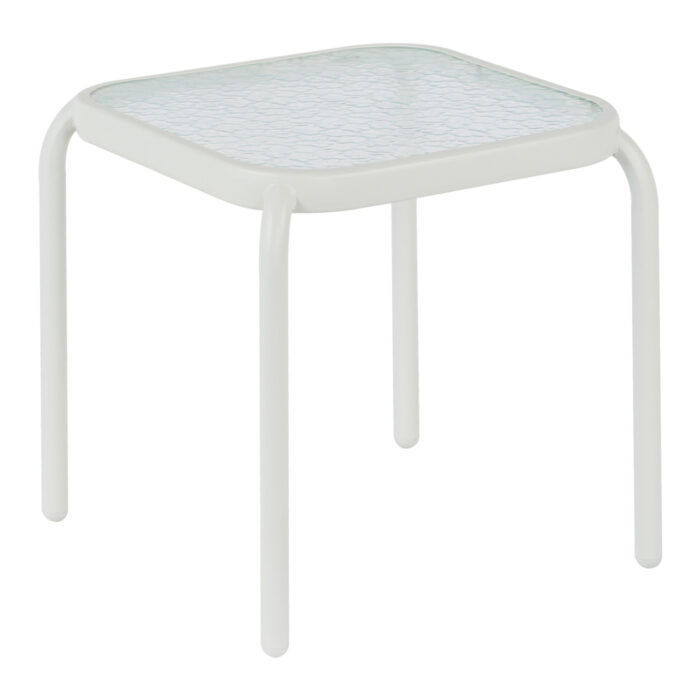 OUTDOOR SIDE TABLE SQUARE DIDO HM5975.02 METAL IN WHITE-GLASS 41x41x43Hcm.