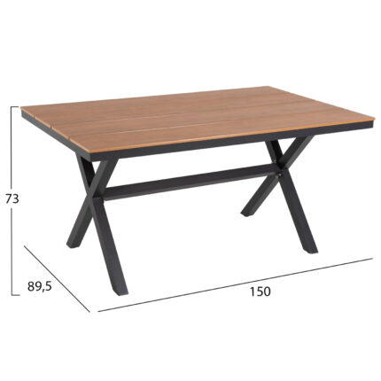 ALUMINUM RECTANGULAR TABLE TAWNEE HM6037.01 ANTHRACITE COLOR-POLYWOOD IN NATURAL WOOD 150x89,5x73H