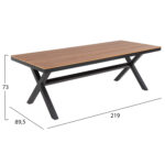 ALUMINUM RECTANGULAR TABLE TAWNEE HM6039.01 ANTHRACITE-POLYWOOD IN NATURAL WOOD 219,5x89,5x73cm.
