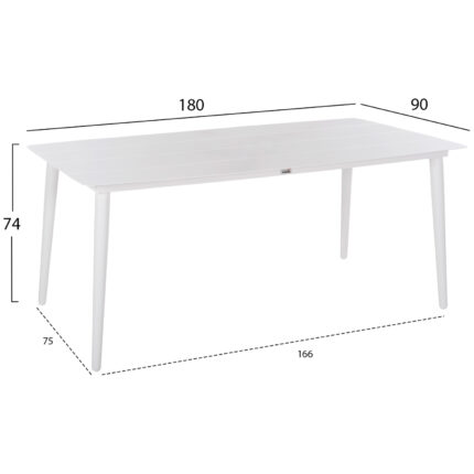 ALUMINUM RECTANGULAR TABLE JEROM HM6058.01 WHITE 180X90X74Hcm.