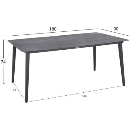 ALUMINUM RECTANGULAR TABLE JEROM HM6058.03 ANTHRACITE 180X90X74Hcm.