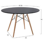 DINING TABLE ROUND MINIMAL HM8454.02 MDF IN BLACK COLOR-BEECH WOOD LEGS IN NATURAL Φ120Χ74Hcm.