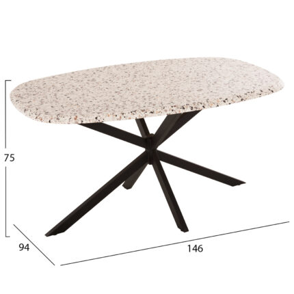 DINING TABLE OVAL RODDEN HM11903.03 WERZALIT TABLETOP IN TERRAZZO COLOR-BLACK METAL BASE 146x94x75Hcm.