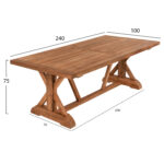 OUTDOOR CROSS LEG DINING TABLE HM5964 RECYCLED TEAK WOOD IN NATURAL COLOR 240x100x75Hcm.