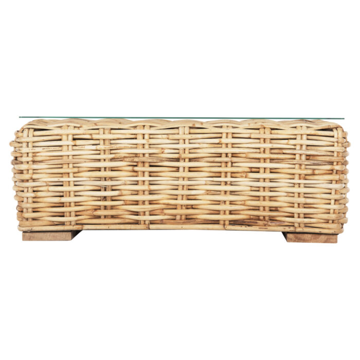 OUTDOOR COFFEE TABLE TROPEL HM9811 MANGO WOOD-NATURAL RATTAN-SAFETY GLASS 110x60x40Hcm.