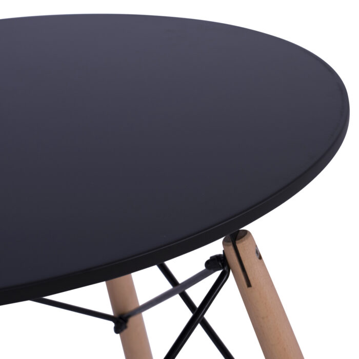 trapezi stroggylo fb9006002 mayro chroma 5 1 Dining Table Round Minimal Hm0060.02 Mdf In Black Color-beech Wood Legs In Natural Color Φ60Χ72hcm.