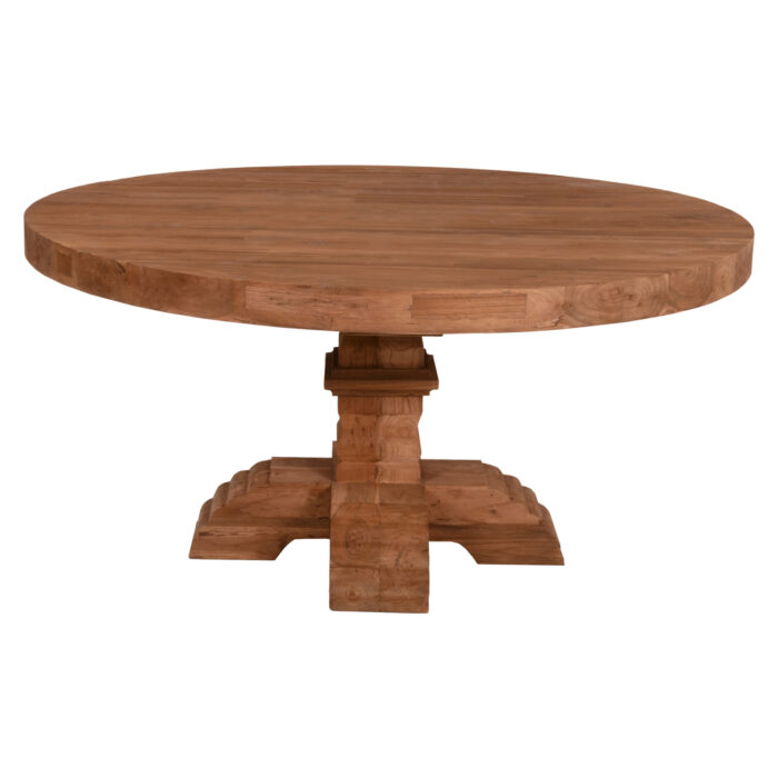 DINING TABLE ROUND PROVENCE HM9642 RECYCLED TEAK WOOD CARVED LEG-8cm.TABLETOP Φ180x76Hcm.