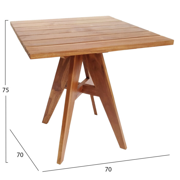 OUTDOOR SQUARE DINING TABLE LEO HM9918 TEAK WOOD 70x70x75Hcm.