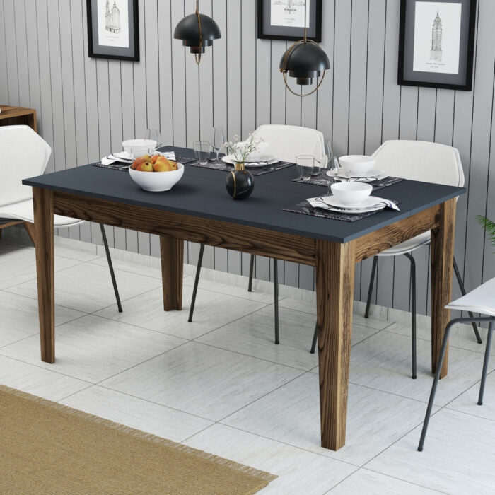 DINING TABLE HM9507.01 MELAMINE WALNUT-ANTHRACITE WITH STORAGE SPACE 145x88x75Hcm.