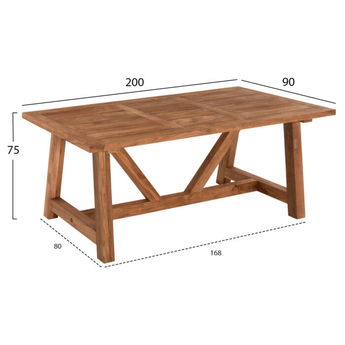 DINING TABLE HM9565 RECYCLED TEAK WOOD IN NATURAL COLOR 200x90x75Hcm.