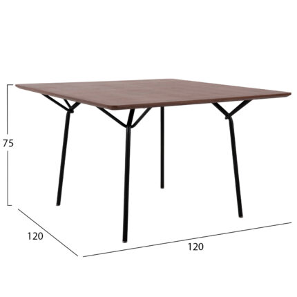 DINING TABLE SQUARE TRENK HM9614.02 MDF WITH OAK VENEER IN WALNUT-BLACK METAL LEGS 120x120x75Hcm.