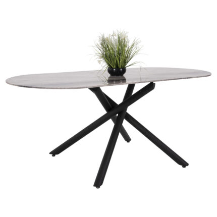 DINING TABLE PRENTIS HM9770.02 CERAMIC 12mm TOP IN BLACK MARBLE-BLACK METAL LEGS 180x90x76Hcm.