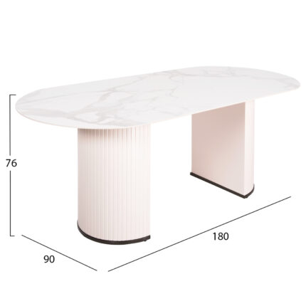 DINING TABLE CORBY HM9771.01 CERAMIC 12mm TOP IN WHITE MARBLE COLOR-MDF IN WHITE 180x90x76Hcm.