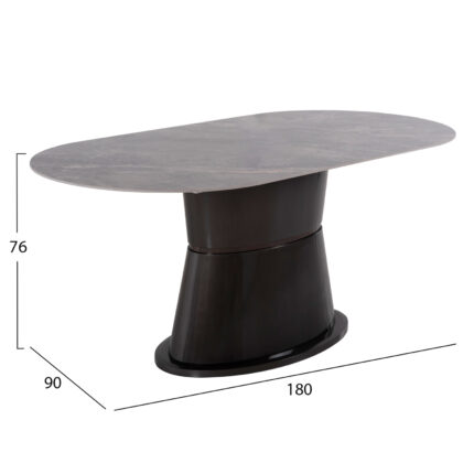 DINING TABLE BENT HM9773.01 CERAMIC IN GREY MARBLE-MDF BASE IN ANTHRACITE 180x90x76Hcm.