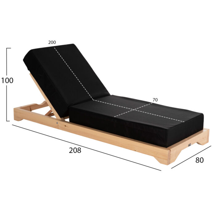BEACH LOUNGER LOW IKARIA HM10623.01 PINE WOOD IN NATURAL COLOR-BLACK TEXTILENE-CUSHION 20cm THICK