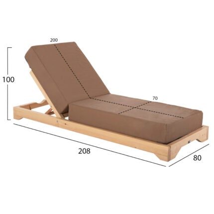 BEACH LOUNGER LOW IKARIA HM10623.04 PINE WOOD IN NATURAL COLOR-MOCHA TEXTILENE-CUSHION 20cm THICK