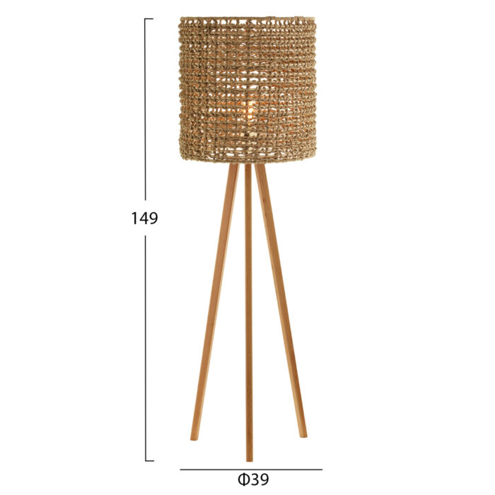 FLOOR STANDING LAMP HM4352 RUBBERWOOD-RATTAN-SEAGRASS IN NATURAL Φ39x149Hcm.