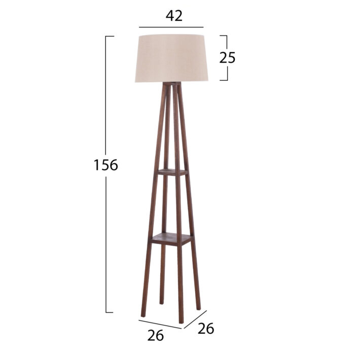 FLOOR STANDING LAMP WOODEN WALNUT LEGS BEIGE CAP 26x26x156Hcm.HM7695.01