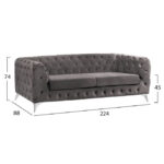 Sofa 3 Seater Albert T.Chesterfield Grey Velvet HM3128.10 224x88x74