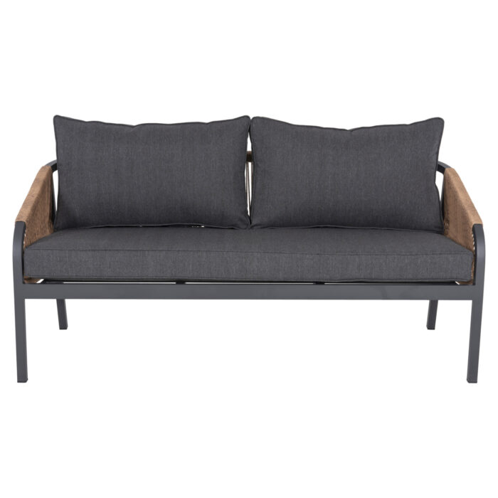 OUTDOOR SOFA 2-SEATER MAERLY HM6055.03 ALUMINUM IN ANTHRACITE-DARK BEIGE SYNTHETIC ROPE-ANTHRACITE CUSHIONS