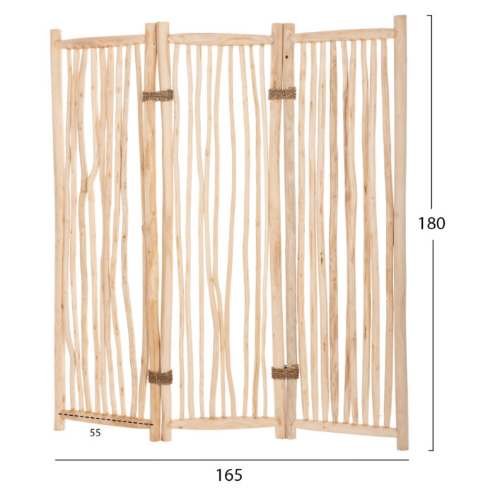 DIVIDER WITH 3 LEAFS ZENDOR HM4316 TEAK BRANCHES IN NATURAL 165x180Hcm.