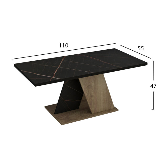 COFFEE TABLE DILE HM9528.03 MELAMINE IN NATURAL-BLACK MARBLE 110x55x47Hcm.