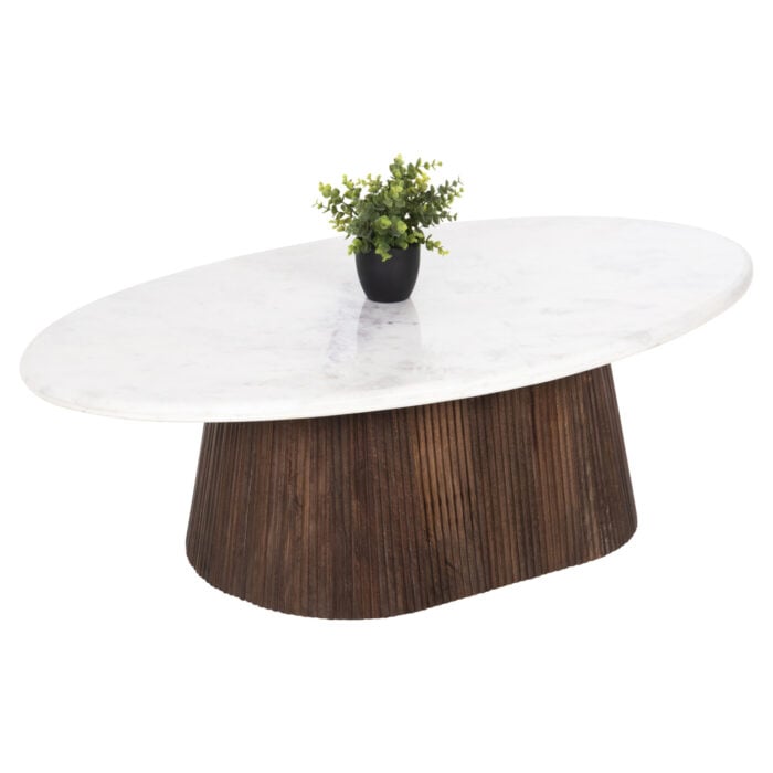 COFFEE TABLE OVAL PURGER HM9716 SOLID MANGO-WHITE MARBLE 120x70x38Hcm.