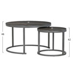 COFFEE TABLES SET 2PCS MDF BLACK MARBLE LOOK BLACK METALLIC LEGS Φ80x48cm.HM8763.13